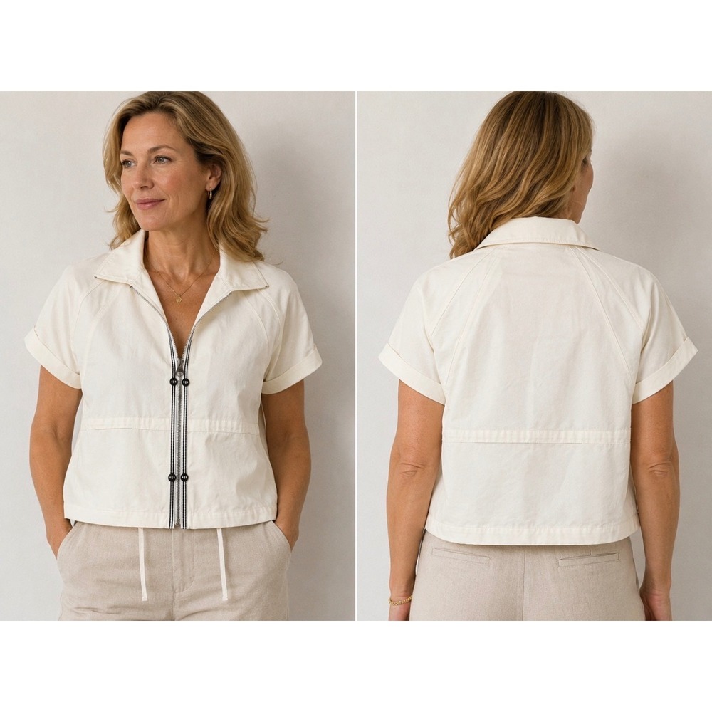 Chicos Zenergy Neema Zipper Trim Jacket Optic White Short Sleeve Size 3 XL